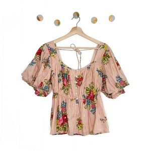 Love The Label Rosette Babydoll Puff Sleeve Floral Top